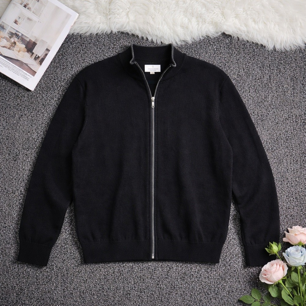 Toscano Firenze Mens XL Black 100% Merino Wool Full Zip Sweater Made in Italy